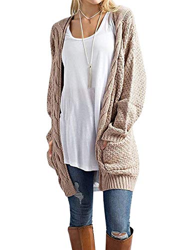 GRECERELLE Womens Fall Winter Long Sleeve Cardigans Sweater with Pockets - color: Khaki, size: 3X-Large