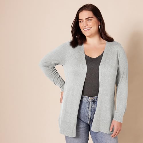Amazon Essentials Women's Lightweight Long-Sleeve Open-Front Long Cardigan Sweater, Regular Fit - color: Light Grey Heather, size: X-Small