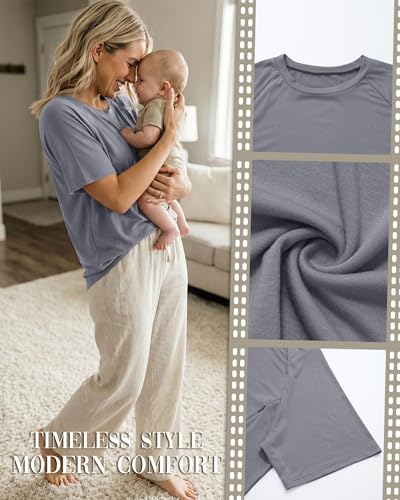 3 Pack Women's Oversized Nursing Tops - color: Army Green, Gray, Black, size: Large