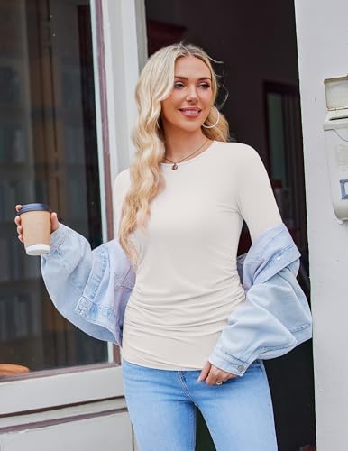 Ekouaer Womens 3 Pack Long Sleeve Maternity Shirts Thumb Hole Tops - color: 3pcs Black / Khaki / White, size: Small