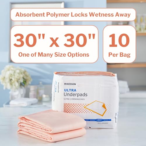 McKesson Ultra Underpads, Heavy Absorbency, Peach, 30 x 30 in, 100 ct - size: 30x30 Inch