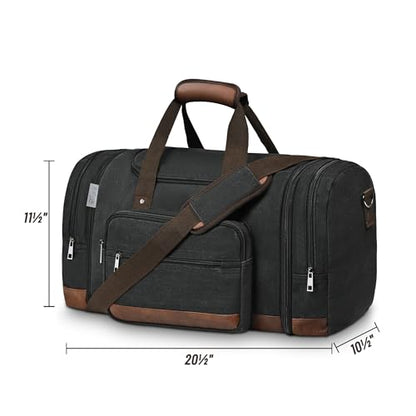 50L Expandable Canvas Duffle Bag Weekender Travel Carry On Gym - color: Black