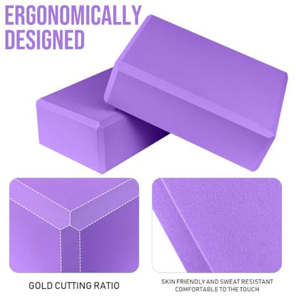 9"x6"x3" Yoga Block, 2 Pcs Soft Non-Slip Foam Blocks Supportive - color: Purple