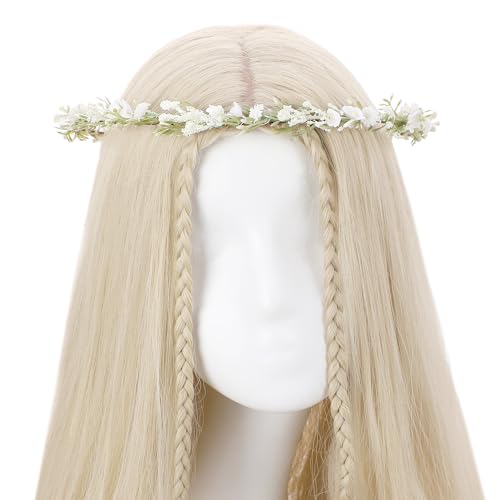 White Flower Crown Headband, Renaissance Floral Headpiece - color: White