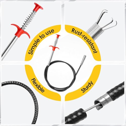 61-Inch Flexible Drain Snake with 4-Claw Grabber for Sink, Shower & Tub - style: 61 IN