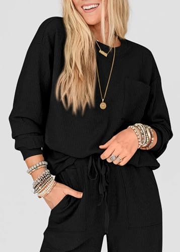 KIRUNDO Lounge Sets for Women 2026 Fall Comfy Postpartum Going Home Outfits - color: Black, size: Medium