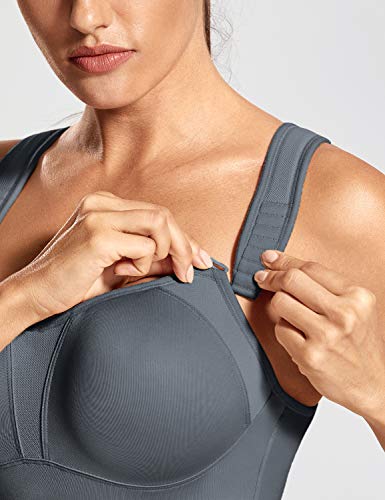 DELIMIRA Women's High Impact Sports Bra Front Adjustable Straps Underwire Plus Size Bra Full Figure - color: Stone Gray, size: 36B