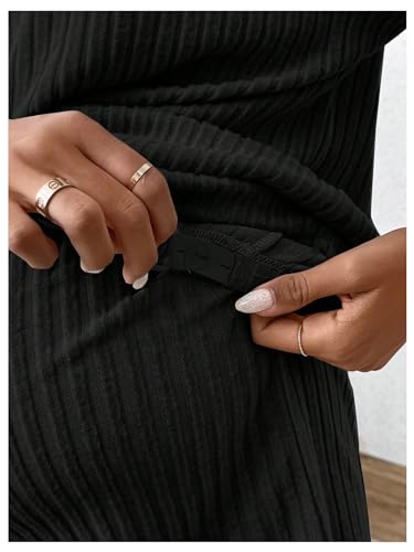SweatyRocks Maternity 2 Piece Outfits T Shirts and Elastic Waist Shorts Set - color: Black, size: Medium