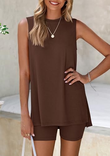 PRETTYGARDEN Lounge Sets for Women Matching 2 Piece Outfit - color: Light Coffee, size: Large