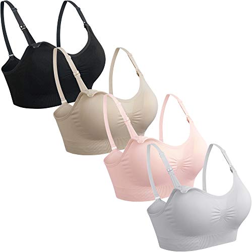 GXXGE 4Pack Nursing Bras for Breastfeeding Maternity Bra Comfort Seamless Pregnancy Sleep Bralette - color: 4pcs (Black Beige Grey Pink), size: Small