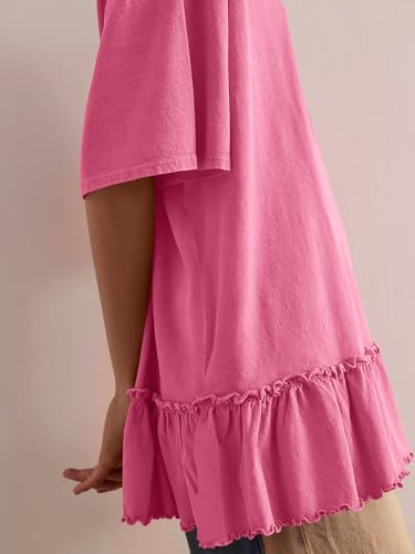 Tankaneo Womens Peplum Oversized Tshirt Summer Flowy Babydoll Tunic Tops - color: Pink, size: Medium
