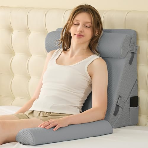 Sasttie Adjustable Wedge Pillow Set for After Surgery, Dark Grey - color: Dark Grey, size: Adjustable 9&12 Inch + 2 Head Pillows