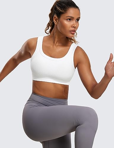 CRZ YOGA Ribbed U Neck Sports Bras - color: White, size: Medium