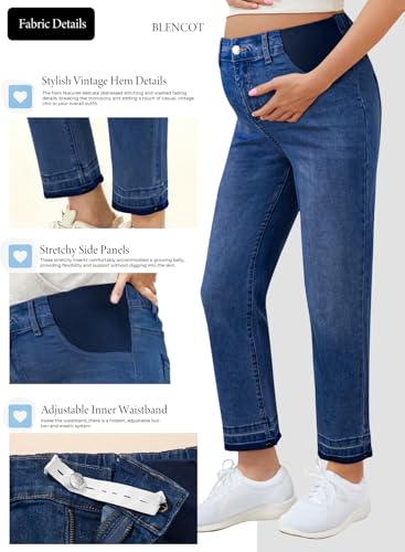BLENCOT Women Maternity Pants High Waisted Straight Leg Ankle Jeans - color: Navy Blue, size: Small