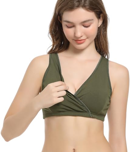 CAKYE 3 Pack Cotton Maternity Nursing Bras Breastfeeding Sleep Bralette - color: A-black+wine Red+army Green/3pcs, size: X-Large