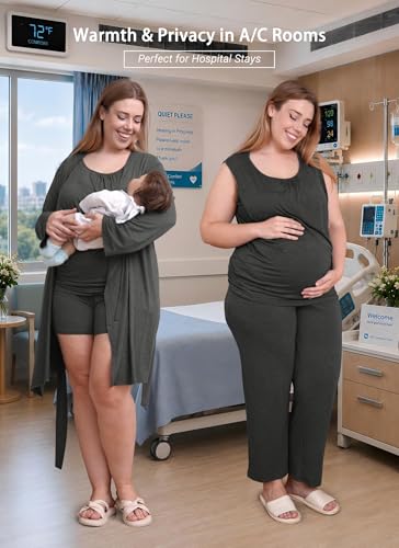Rnxrbb 4 PCS Hospital&Home Nursing Pajamas Robe Set Maternity Postpartum Pj - color: Deep Gray, size: XX-Large