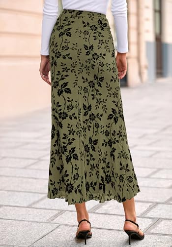 BTFBM Womens Floral Mesh Maxi Skirts - color: Army Green, size: Small