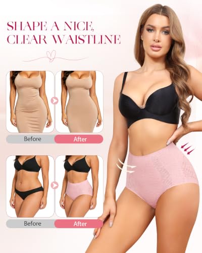 LEVAO High Waisted Womens Underwear Tummy Control Full Coverage Briefs - color: Black/Apricot Skin Tone/Pink/Magnolia, size: Small