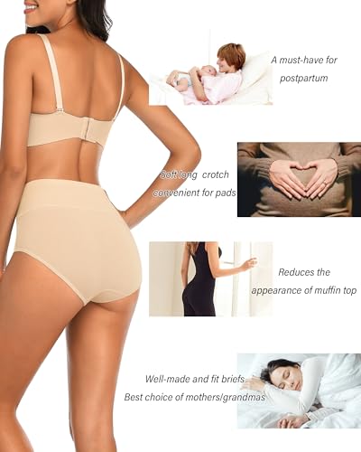 CULAYII Tummy Control Underwear Womens High Waisted Cotton Panties Breathable Full Coverage Postpartum Ladies Briefs - color: Multicoloured F - 5 Pack, size: Medium