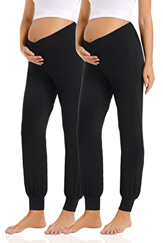 Foucome Women's Maternity Pants Under Belly Activewear Joggers - color: 2pack Black, size: X-Large