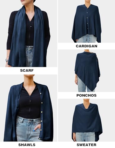PULI Women's Versatile Knit Shawl Poncho Sweater Button Scarf - color: Dark Slate Blue