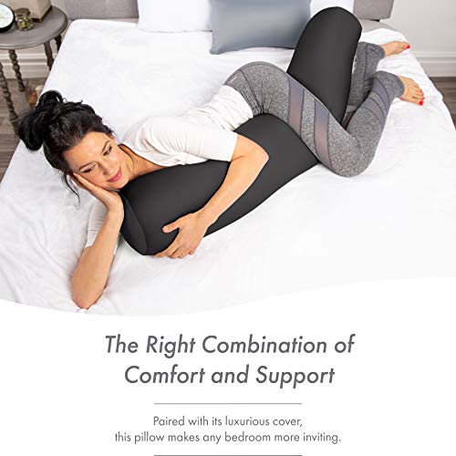 Microbead Body Pillow Full Size, Side Sleeping & Pregnancy, 48x8 in, Black - color: Black, size: Pillow & Cover