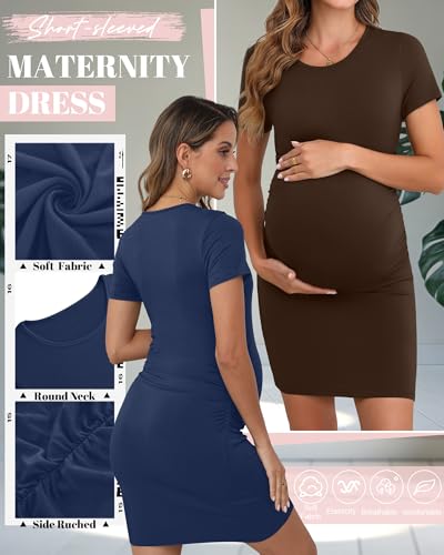 Riyiper 3 Pack Womens Maternity Short Sleeve Dresses - color: Black, Dark Brown, Dark Blue, size: Medium
