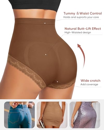 Women's Underwear 4 Pack High Waisted Tummy Control Ladies Panties with Lace Comfortable Briefs Full Coverage - size: Small