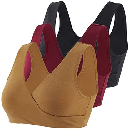 Women's Cotton Wireless Sleep Bra for Nursing and Maternity - color: Black+red+olive, size: Medium