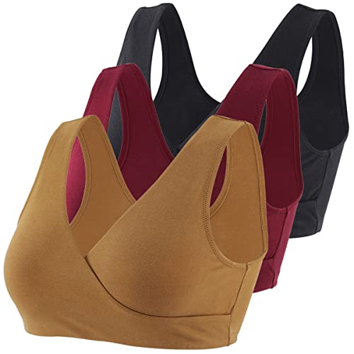 Women's Cotton Wireless Sleep Bra for Nursing and Maternity - color: Black+red+olive, size: Medium