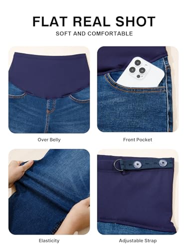 BLENCOT Women's Over Belly Maternity Ankle Jeans Stretchy Denim Pants - color: Bluing, size: Medium