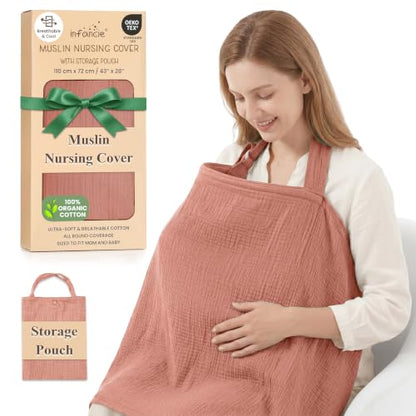 100% Organic Cotton Breastfeeding Nursing Cover 43x28 in Versatile - color: Rust