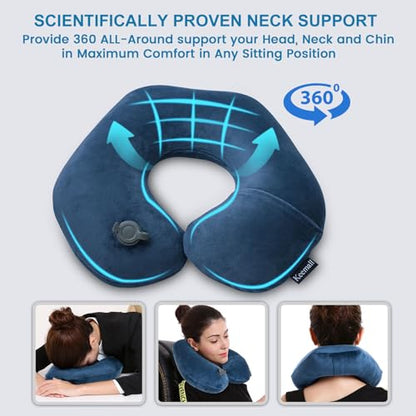 Keemall Inflatable Neck & Shoulder Travel Pillow for Airplane Naps - color: Deep Blue, size: Medium