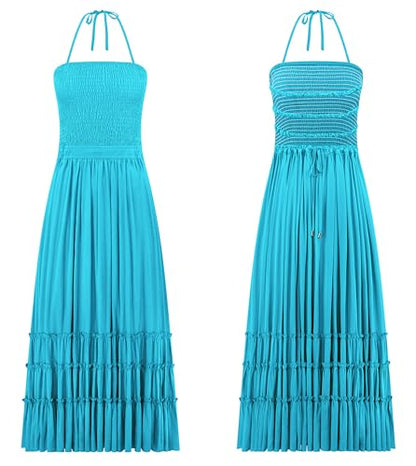 R.Vivimos Womens Summer Boho Sexy Backless Long Dresses - color: Aquablue, size: X-Large