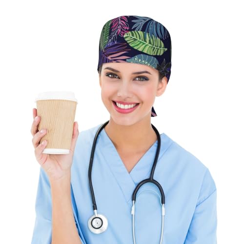 Jedenkuku Working Cap Surgical caps with Sweatband Adjustable for Men Women - color: Black12