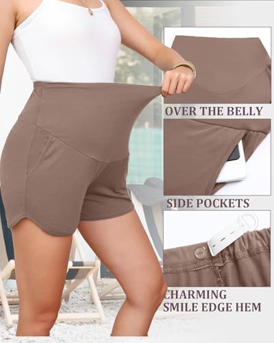 3 Pack Women's Maternity Shorts - color: Coffee, Light Grey, Black, size: X-Large