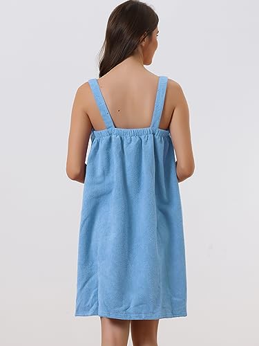 cheibear Women Terry Towel Dress Wrap Bathrobe with Pockets Headband - color: Blue, size: X-Small