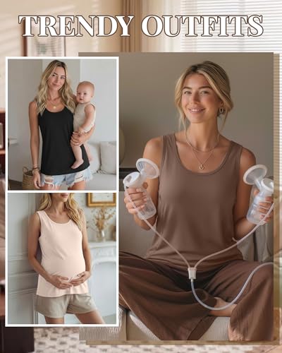 4 Pack Women's Nursing Tank Tops - color: Black, White, Coffee, Cream, size: Medium