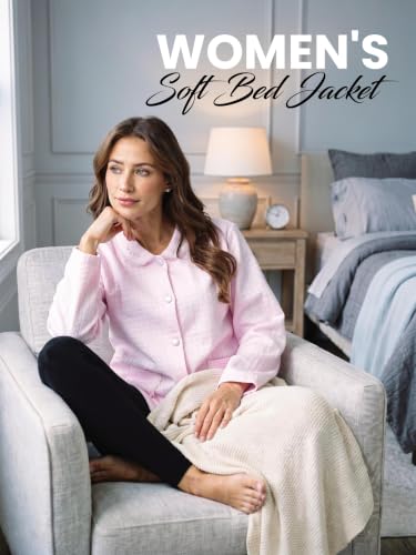 Casual Nights Women's Soft Bed Jacket, Button Front Long Sleeve Sleep Top with Pockets - color: Lilac Purple, size: Small