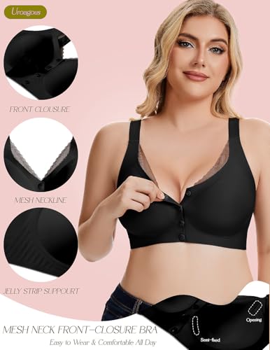 Womens Front Closure Bras for Women Seamless Soft Mastectomy Bra - color: Midnight Black, size: Small