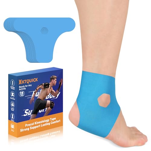 KTQUICK Precut Kinesiology Tape for Ankle,24 PCS,20% Stronger Adhesive,Blue - color: Blue, size: 24PCS