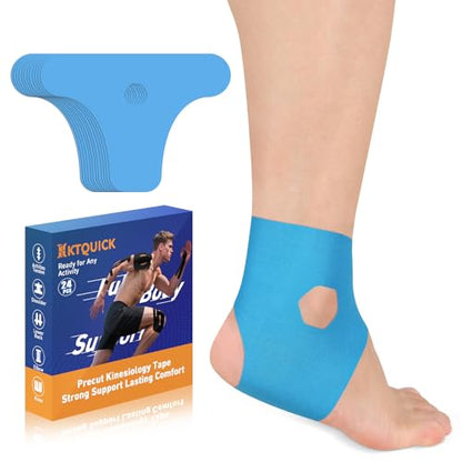 KTQUICK Precut Kinesiology Tape for Ankle,24 PCS,20% Stronger Adhesive,Blue - color: Blue, size: 24PCS
