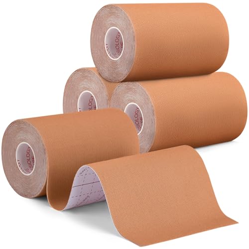 4 Rolls Kinesiology Tape, 4" x 5.5yd Extra Wide for Muscle Support - color: Beige - 4rolls