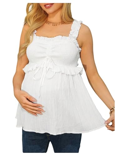 MakeMeChic Women's Maternity Tank Tops Backless Tie Front Ruffle Pregnancy Boho Peplum Tops - size: Medium