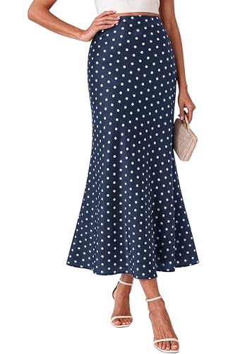 BTFBM Silk Midi Skirts for Women 2026 Summer Fall - color: Dot Navy White, size: X-Large