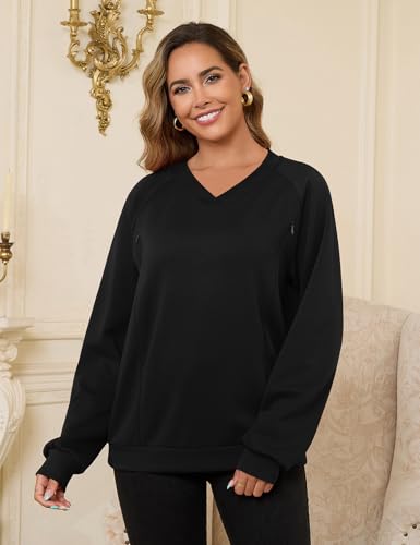 Bhome Nursing Sweatshirt Long Sleeve V Neck Breastfeeding Shirts Zipper Maternity Pumping Tops Pregnancy Sweater Pullover - color: Black, size: X-Large