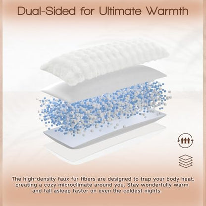 YZ HOME Faux Fur Fluffy Body Pillow for Adults, Soft Support - color: White