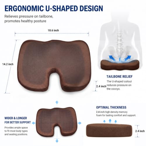 Cooling Ergonomic Memory Foam Seat Cushion, Breathable Mesh Cover, Coffee - color: Mesh Coffee