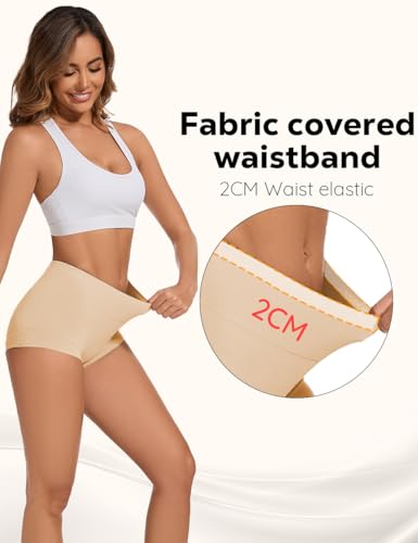 ALLBASE 5 Pack Womens Cotton High Waisted Full Coverage Underwear(Regular & Plus Size) - color: Beige-5pack, size: 5X-Large