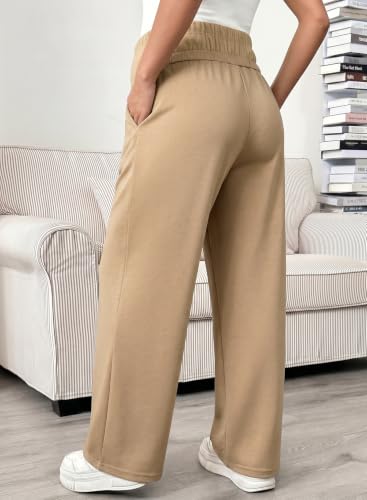 BLENCOT Maternity Pants Over Belly Stretchy Wide Leg Work Trousers - color: Camel, size: Small